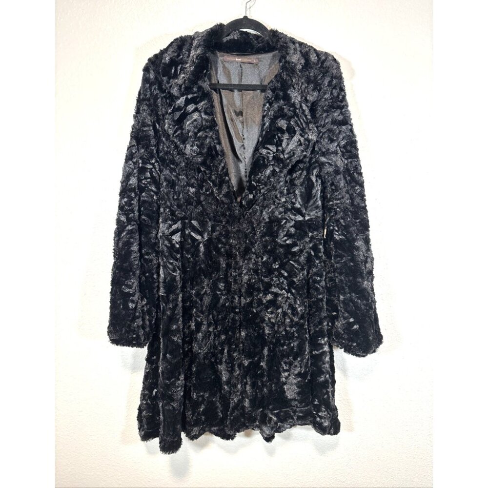 Anthropologie Hazel Haze Black Velvet Duster Coat Jacket Women’s Size L Longline